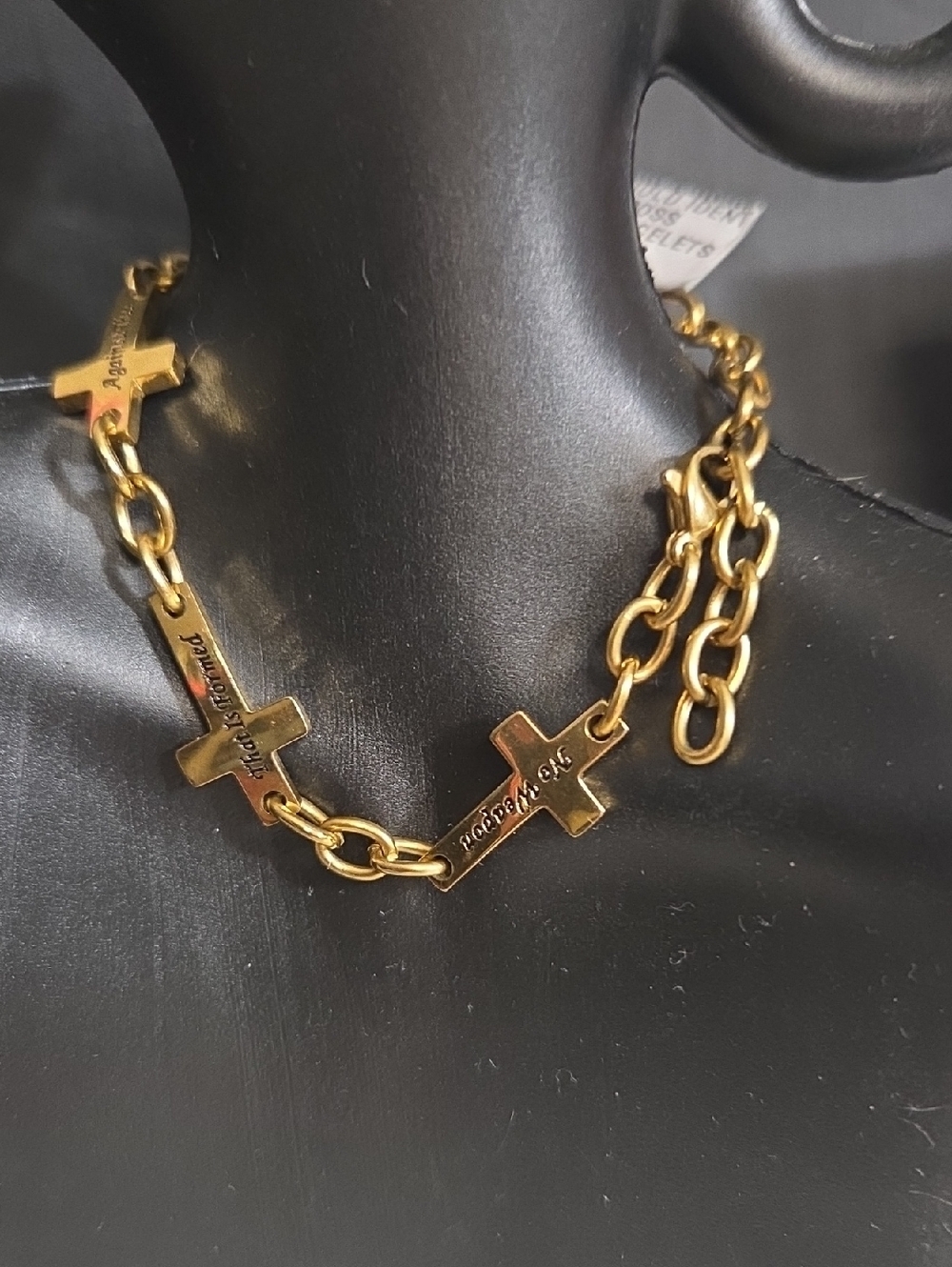 Gold Cross Link Isaiah 54:17 Scripture Faith Statement Bracelet